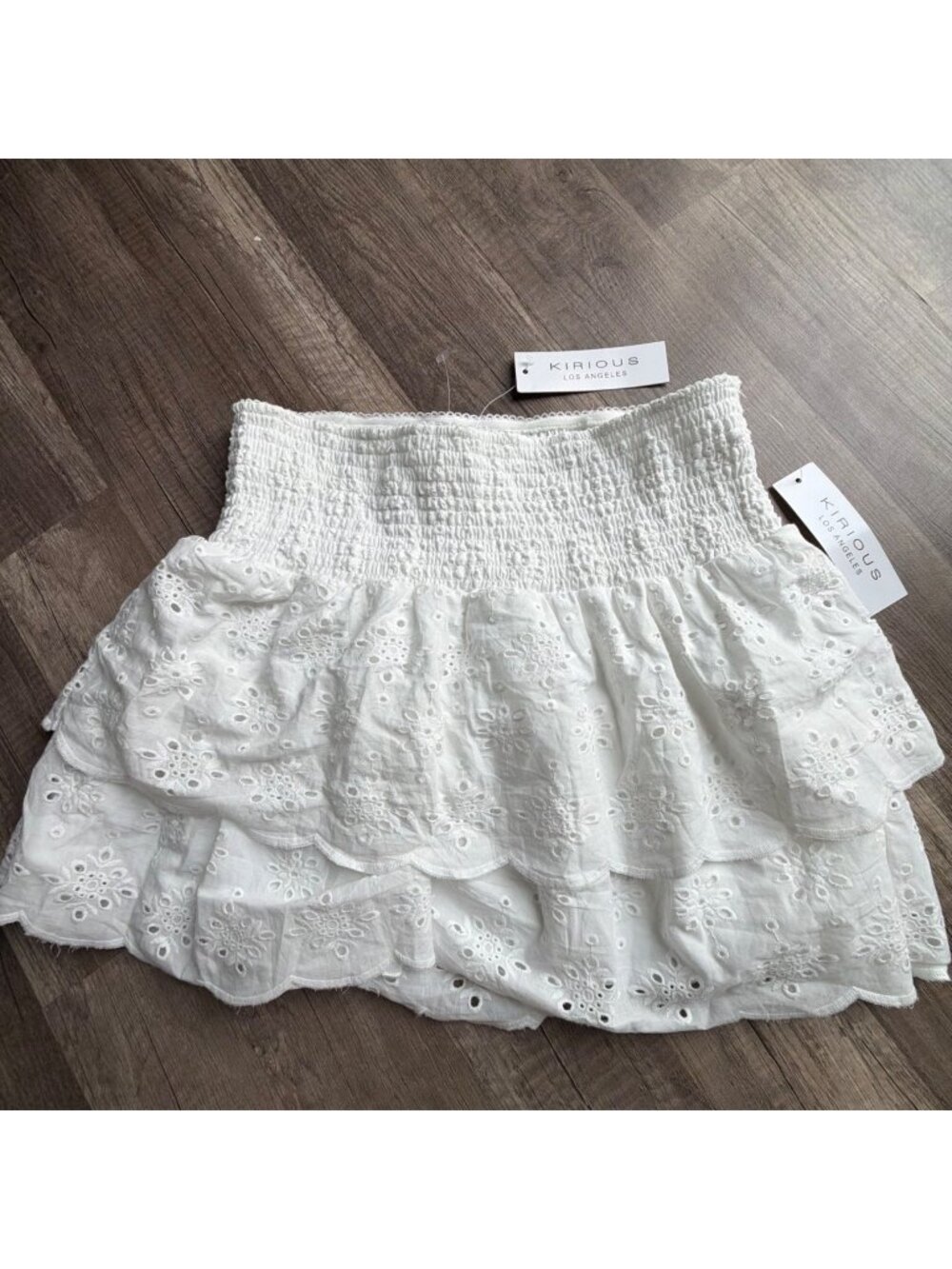 Kirious White Eyelet Tiered Skirt With Smocked Waist Medium Size